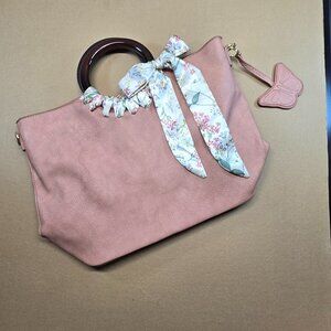 Max Studio Blush Pink Satchel Handbag Floral Scarf Ring Handle Crossbody